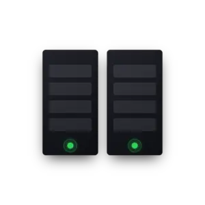 Zwei Server nebeneinander, beide mit grün leuchtender Statusanzeige – betreut und überwacht