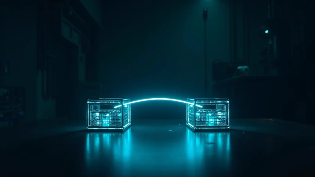 Zwei leuchtende Objektgruppen auf einem dunklen Werkstatt-Tisch, verbunden durch einen glühenden Lichtbogen - Sinnbild für die n8n-Brücke zwischen WooCommerce-Shop und Kundenkartei