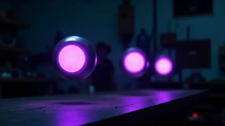 Drei violett leuchtende Lichtkugeln unterschiedlicher Größe über einer Werkbank, Sinnbild für die gestaffelten Gemini-Modell-Stufen